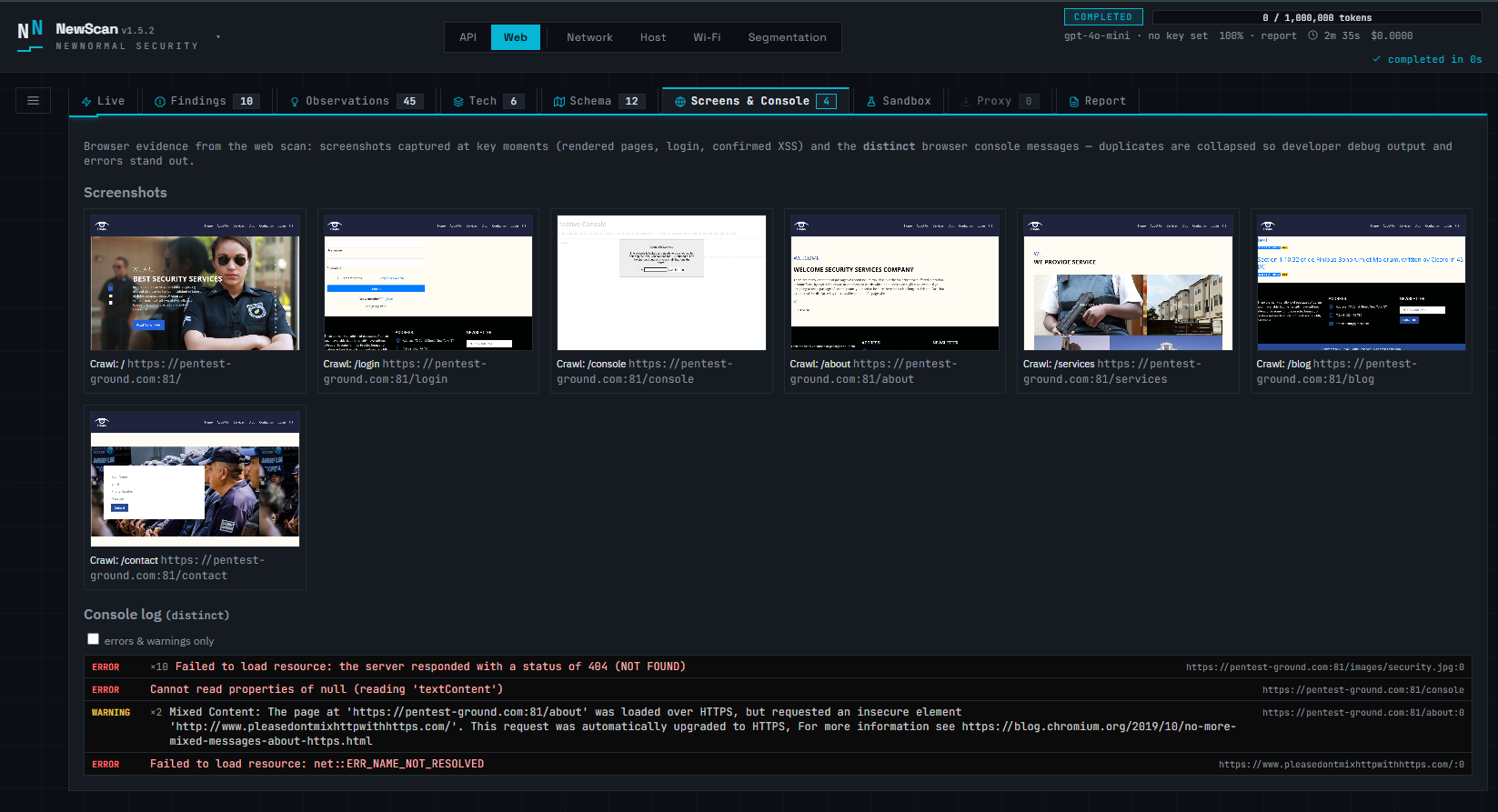 NewScan web-app scan console